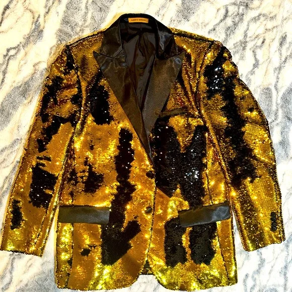 Men’s gold/black reversible sequin jacket - Picture 1 of 7